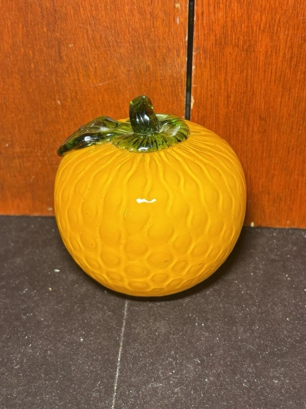 Vintage Art Glass Orange Hand Blown Paperweight Murano Style Textured Fruit 3.5”